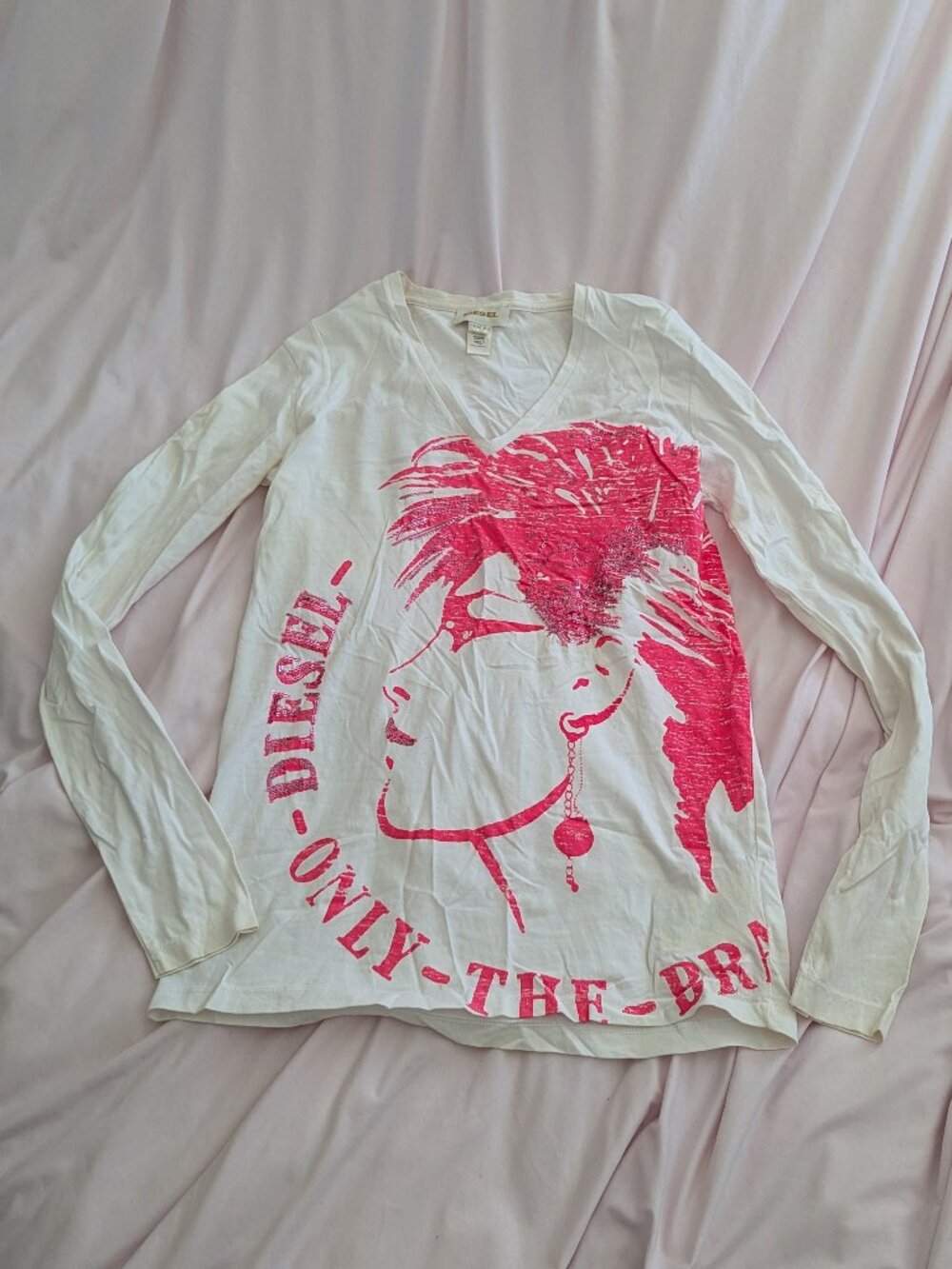 NEW Diesel Pink Sequin Mohawk Graphic LS Top S